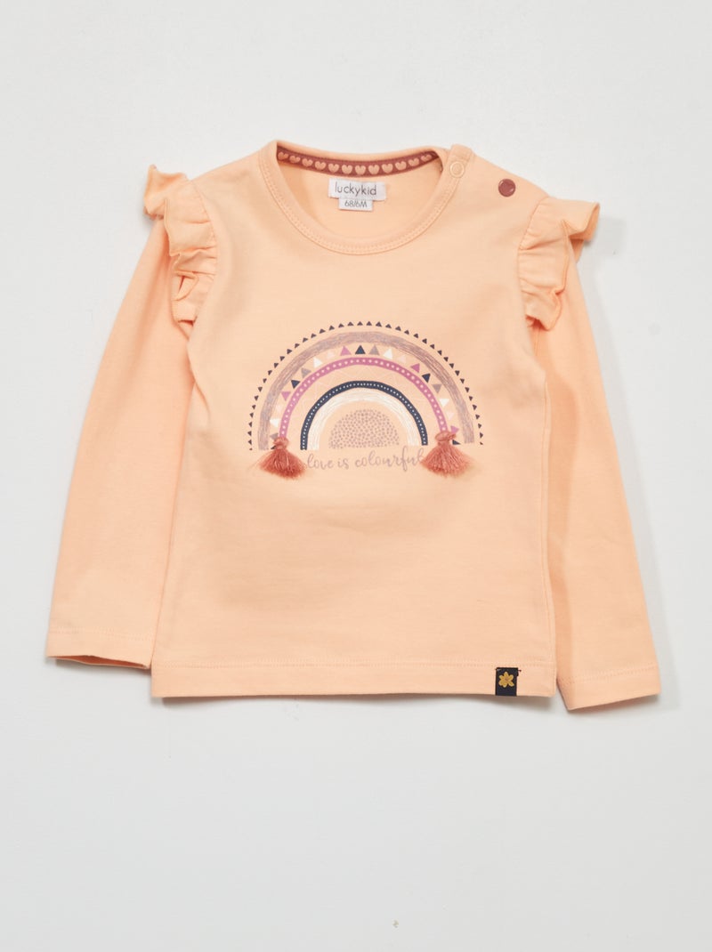 T-shirt com mangas com folhos ROSA - Kiabi