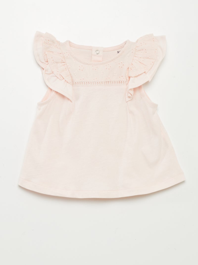T-shirt com mangas com folhos ROSA - Kiabi