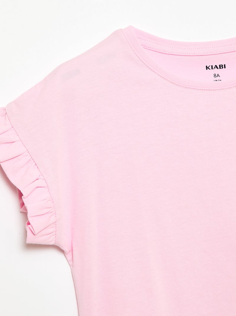 T-shirt com mangas com folhos Rosa - Kiabi