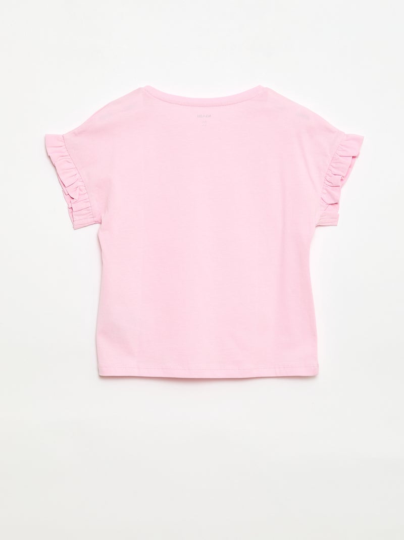 T-shirt com mangas com folhos Rosa - Kiabi