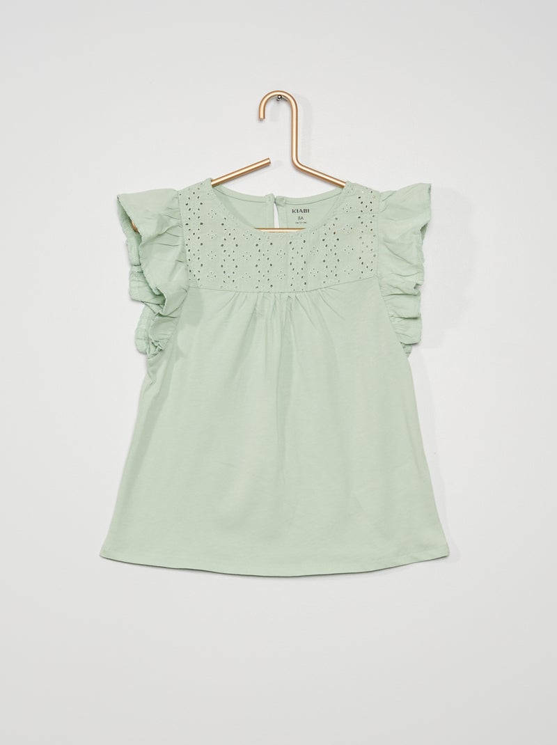 T-shirt com mangas com folhos VERDE - Kiabi