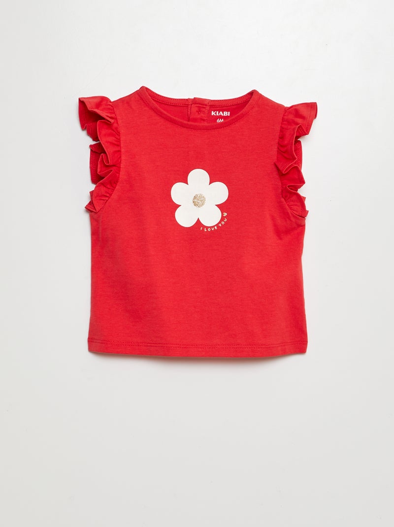 T-shirt com mangas com folhos VERMELHO - Kiabi