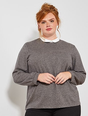 T-shirt com mangas de balão e gola claudine - Kiabi