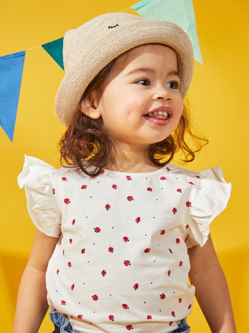 T-shirt com mangas de folhos BRANCO - Kiabi