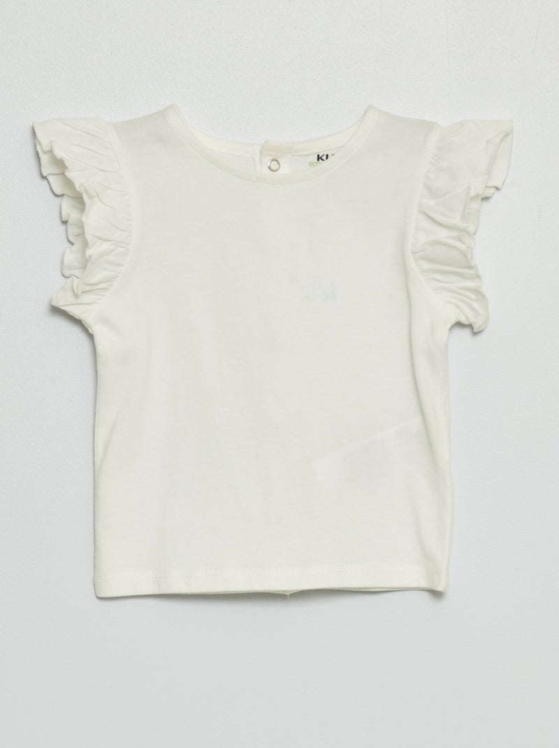 T-shirt com mangas de folhos Branco - Kiabi