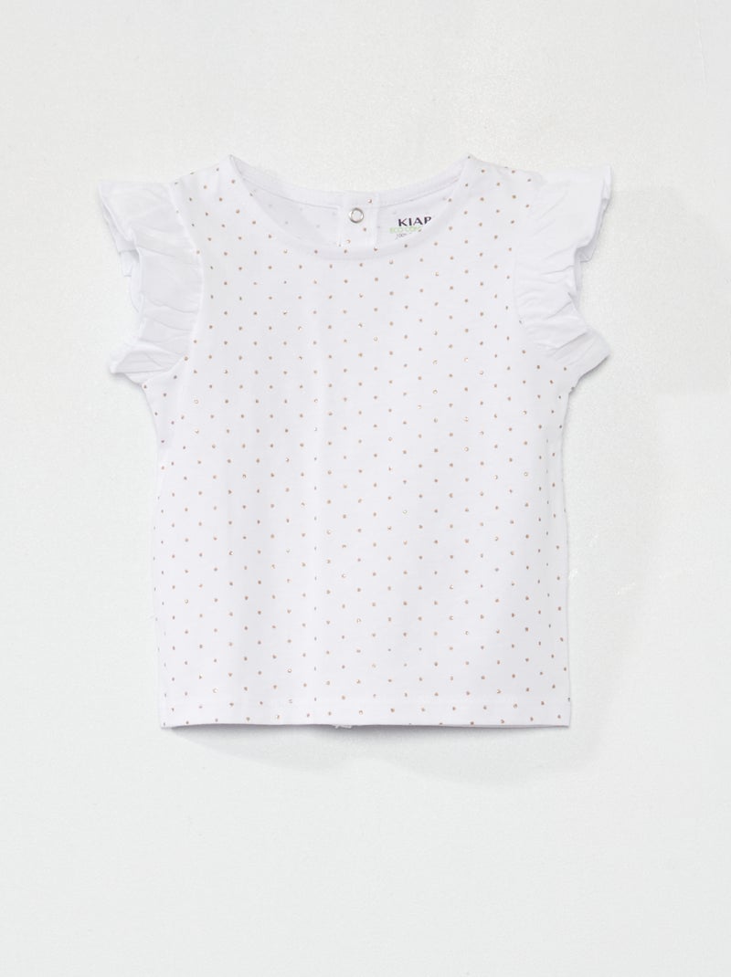 T-shirt com mangas de folhos BRANCO - Kiabi