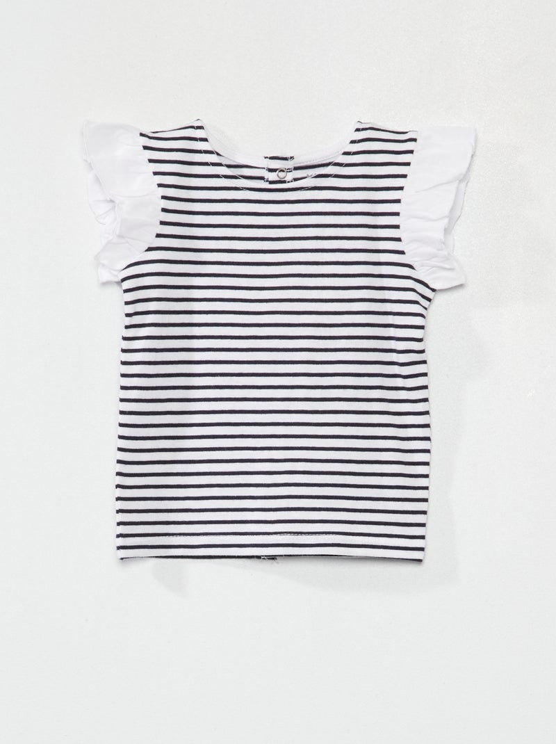 T-shirt com mangas de folhos Listrado Azul - Kiabi