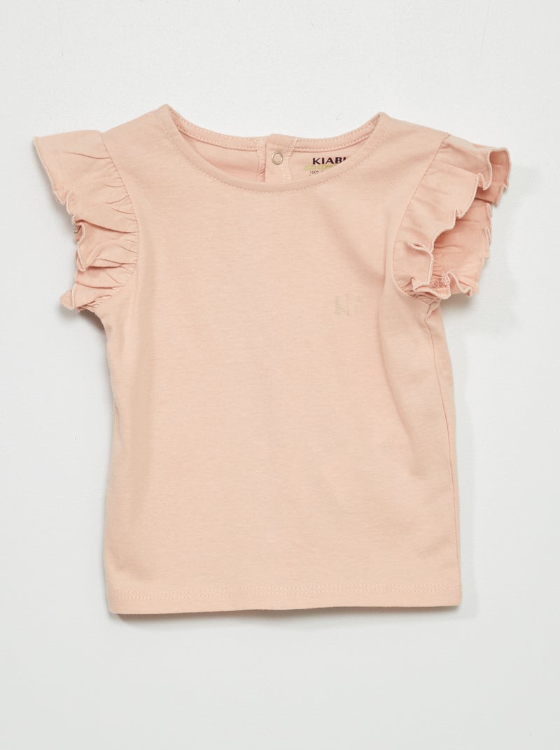 T-shirt com mangas de folhos ROSA - Kiabi