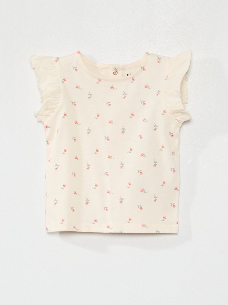 T-shirt com mangas de folhos ROSA - Kiabi