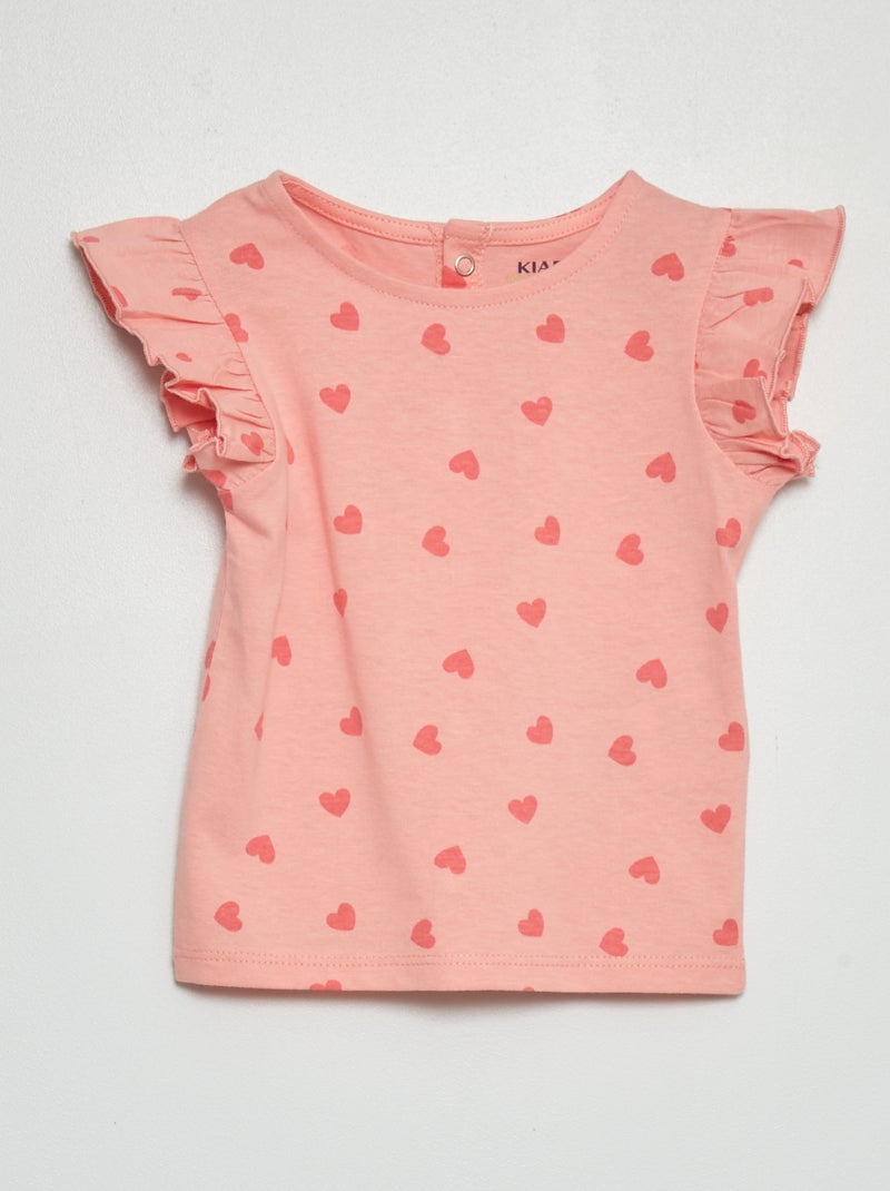 T-shirt com mangas de folhos ROSA - Kiabi