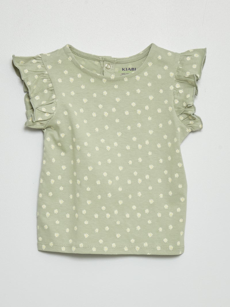 T-shirt com mangas de folhos VERDE - Kiabi