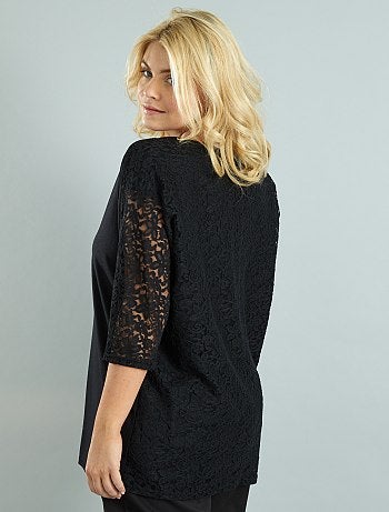 T-shirt com mangas de morcego e renda - Kiabi