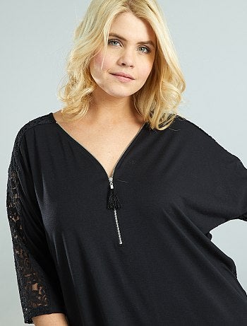 T-shirt com mangas de morcego e renda - Kiabi