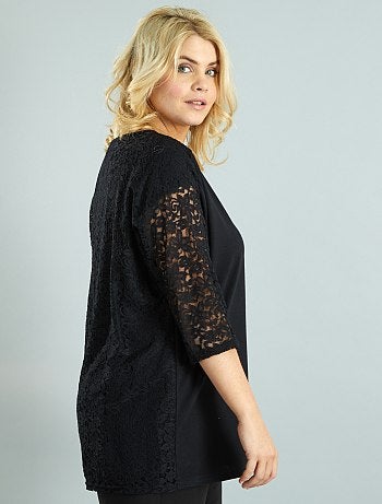 T-shirt com mangas de morcego e renda - Kiabi