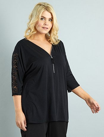 T-shirt com mangas de morcego e renda - Kiabi