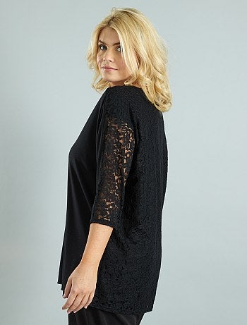 T-shirt com mangas de morcego e renda - Kiabi