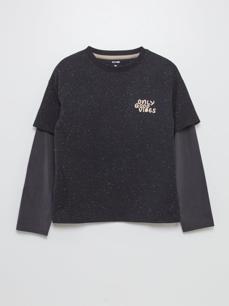 T-shirt com mangas duplas em jersey PRETO - Kiabi