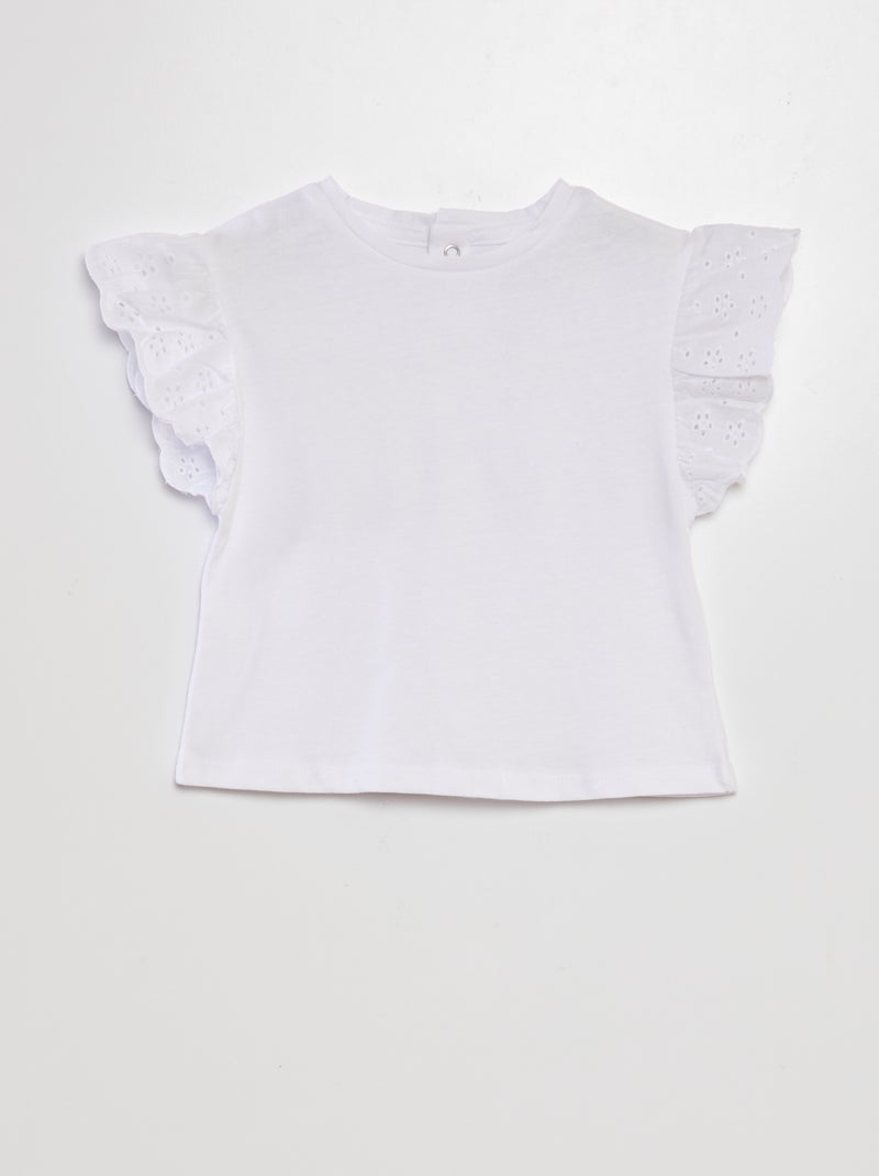 T-shirt com mangas e bordado inglês Branco - Kiabi