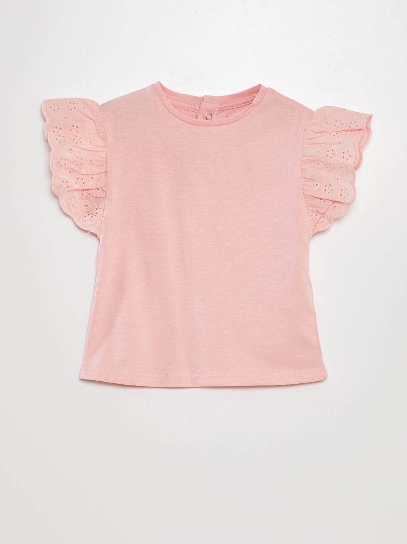 T-shirt com mangas e bordado inglês ROSA - Kiabi