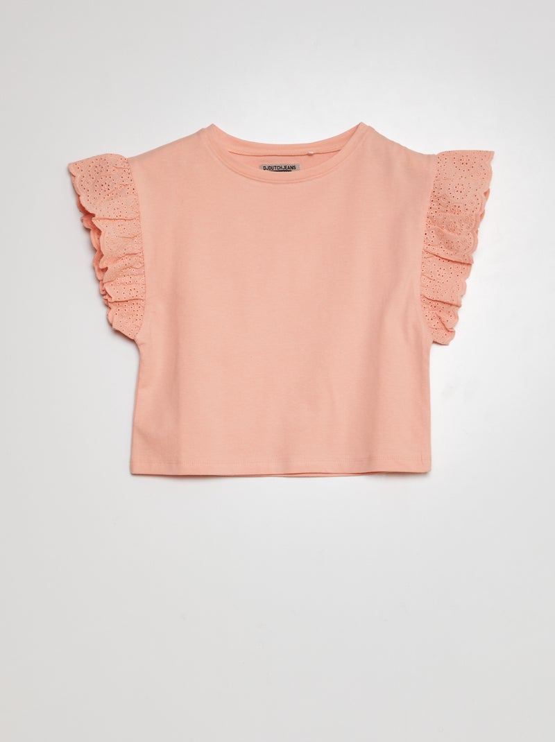 T-shirt com mangas em bordado inglês ROSA - Kiabi
