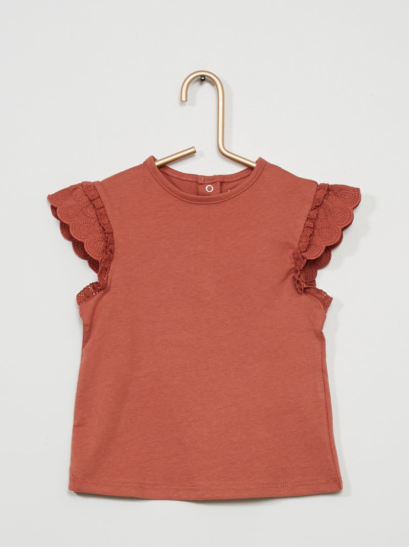 T-shirt com mangas em bordado inglês ROSA - Kiabi
