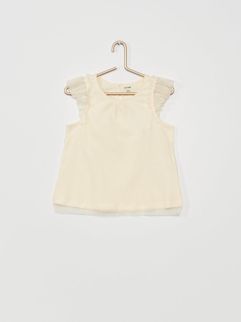 T-shirt com mangas esvoaçantes BRANCO - Kiabi