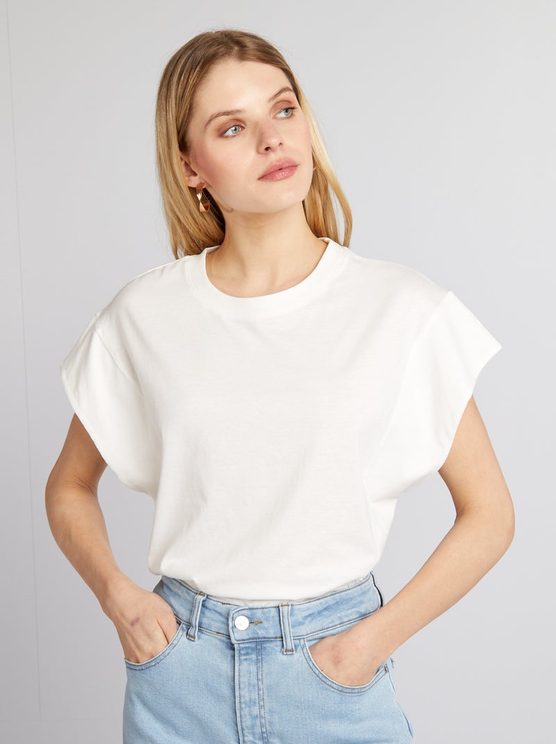 T-shirt com mangas extra curtas BRANCO - Kiabi