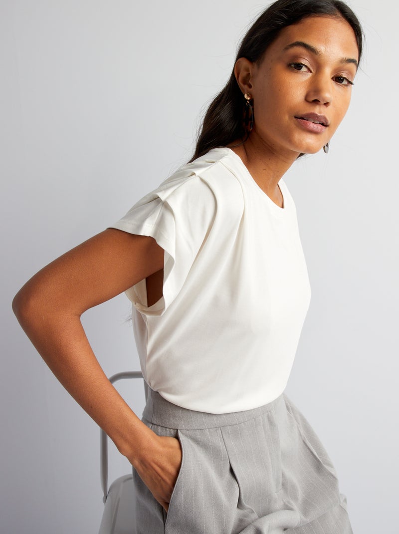 T-shirt com mangas plissadas Branco - Kiabi