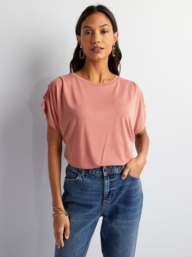 T-shirt com mangas plissadas ROSA - Kiabi