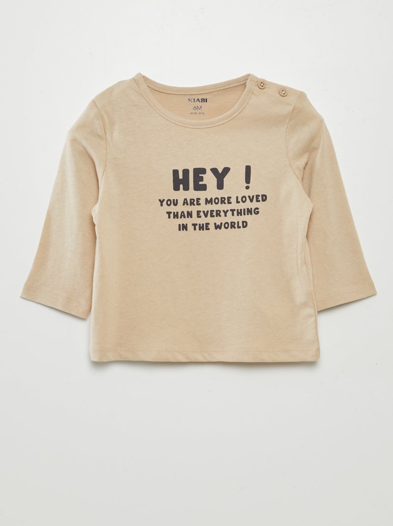 T-shirt com mensagem BEGE - Kiabi