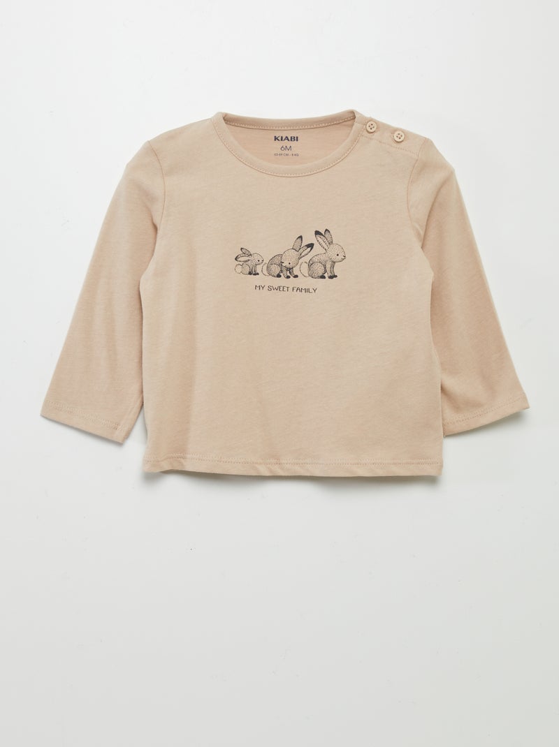 T-shirt com mensagem BEGE - Kiabi