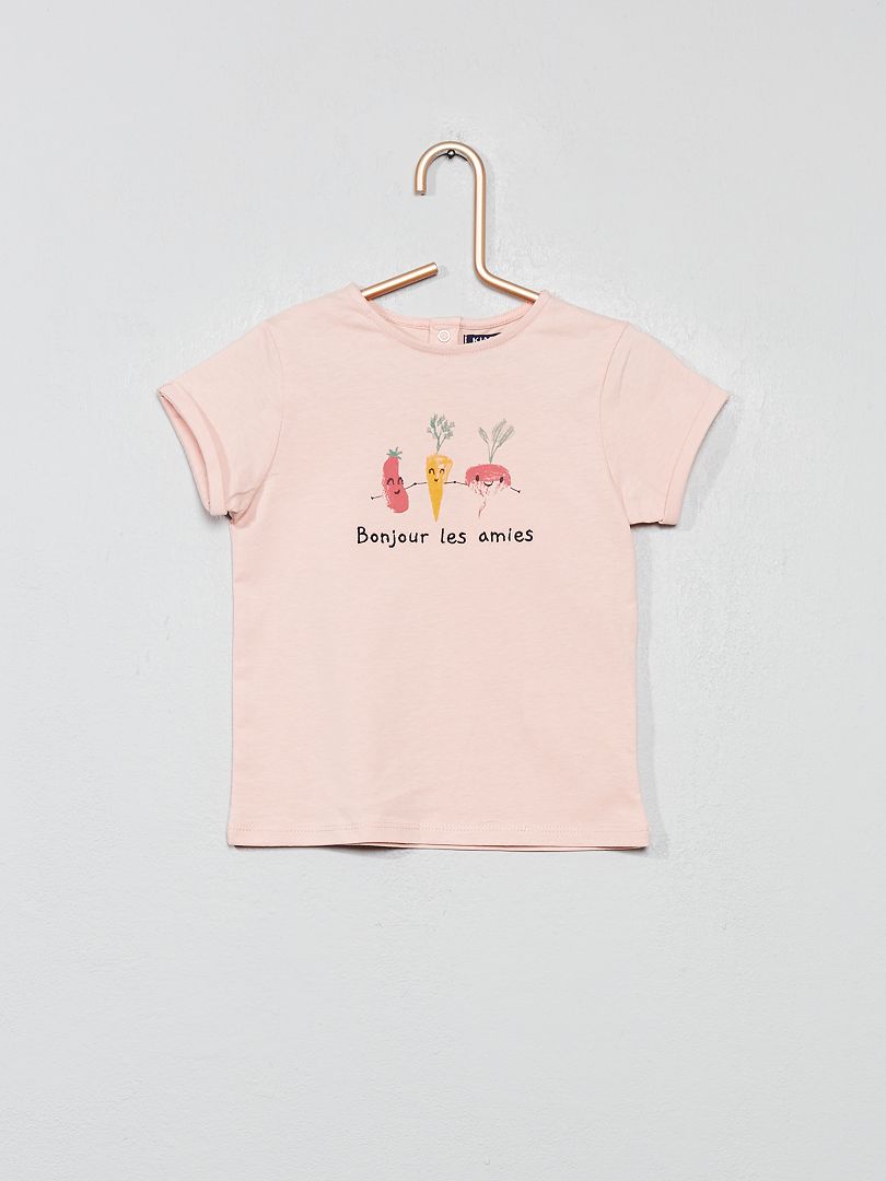 T-shirt com mensagem bordado Rosa - Kiabi