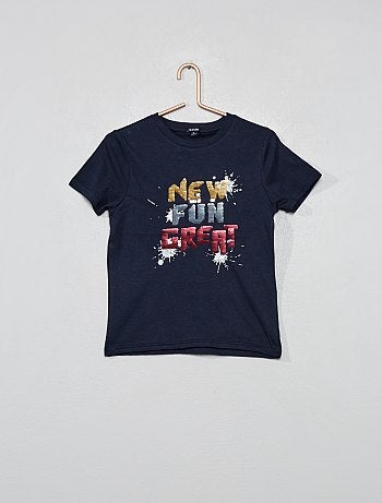 T-shirt com mensagem com lantejoulas reversíveis - Kiabi