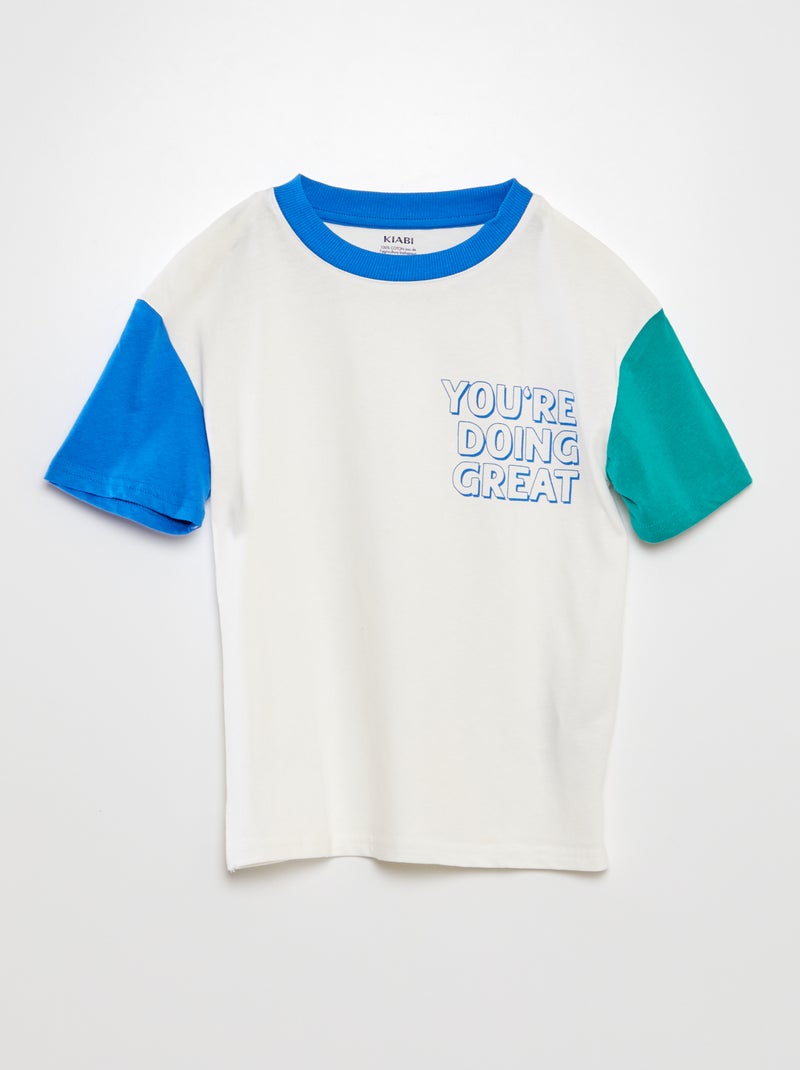 T-shirt com mensagem corte largo BRANCO - Kiabi