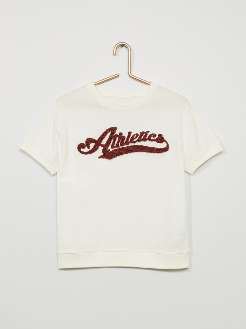 T-shirt com mensagem em malha borboto BRANCO - Kiabi