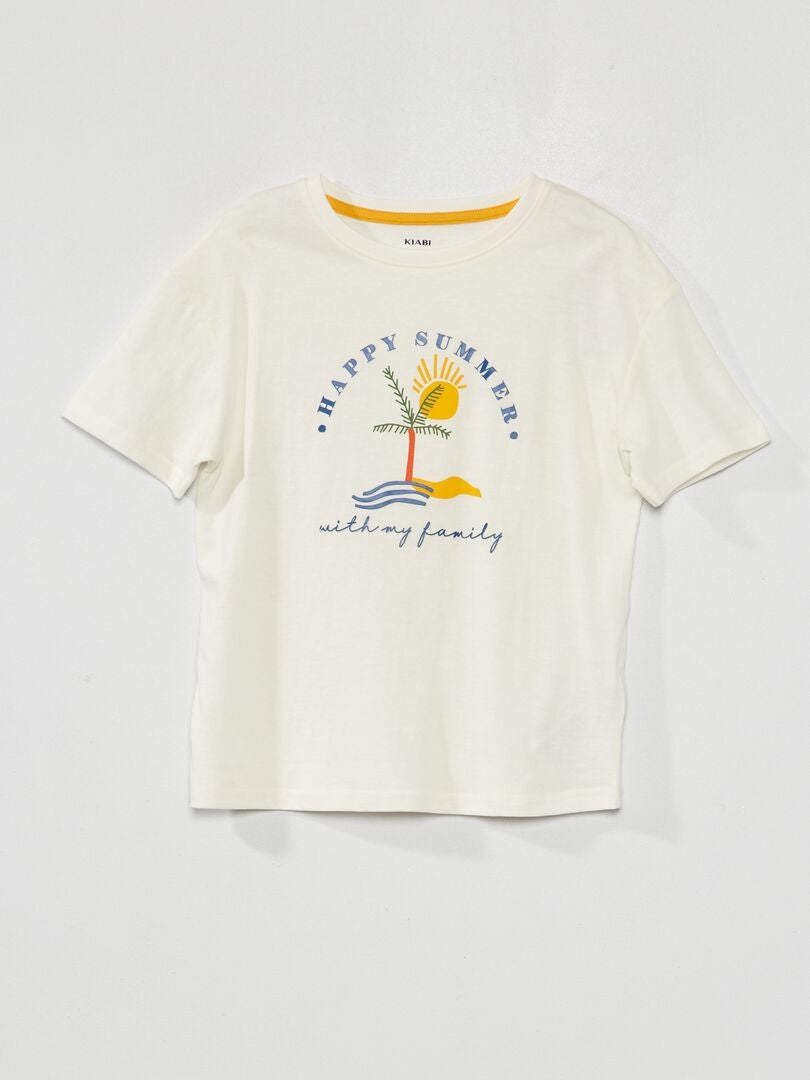 T-shirt com mensagem 'happy summer' BRANCO - Kiabi