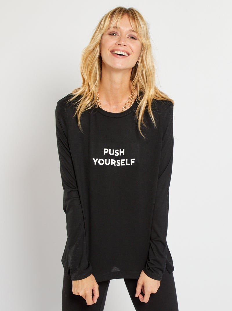T-shirt com mensagem PRETO - Kiabi