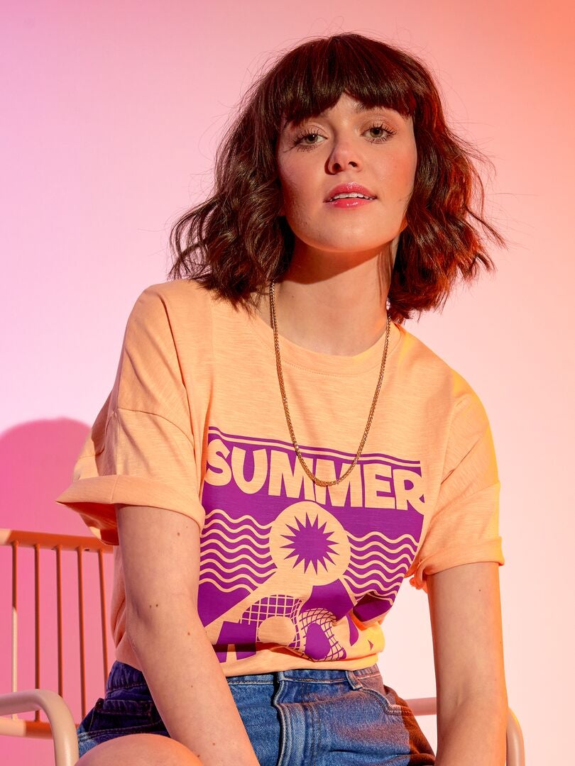 T-shirt com mensagem 'summer mood' LARANJA - Kiabi