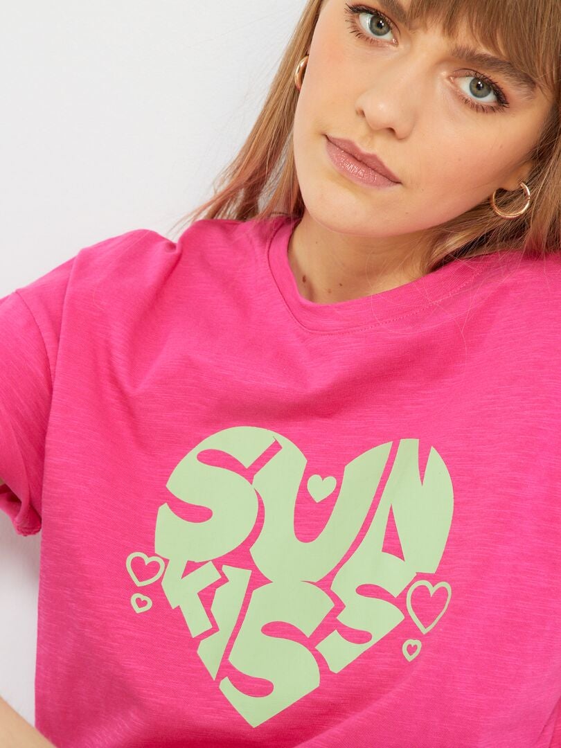 T-shirt com mensagem 'sun kiss' ROSA - Kiabi
