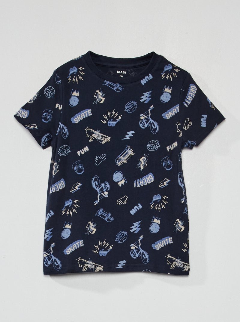 T-shirt com motivo em puro algodão AZUL - Kiabi