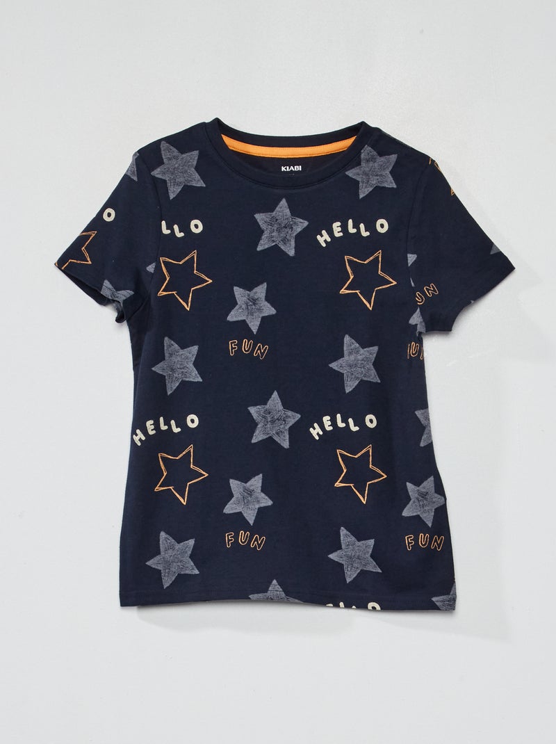 T-shirt com motivo em puro algodão AZUL - Kiabi