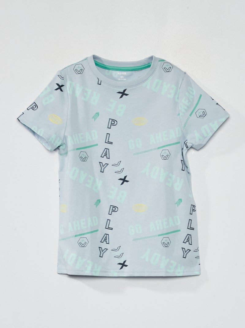 T-shirt com motivo em puro algodão AZUL - Kiabi