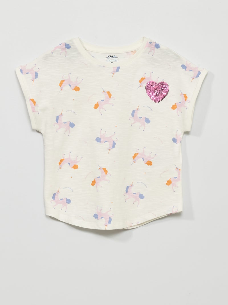 T-shirt com motivo 'unicórnios' BRANCO - Kiabi