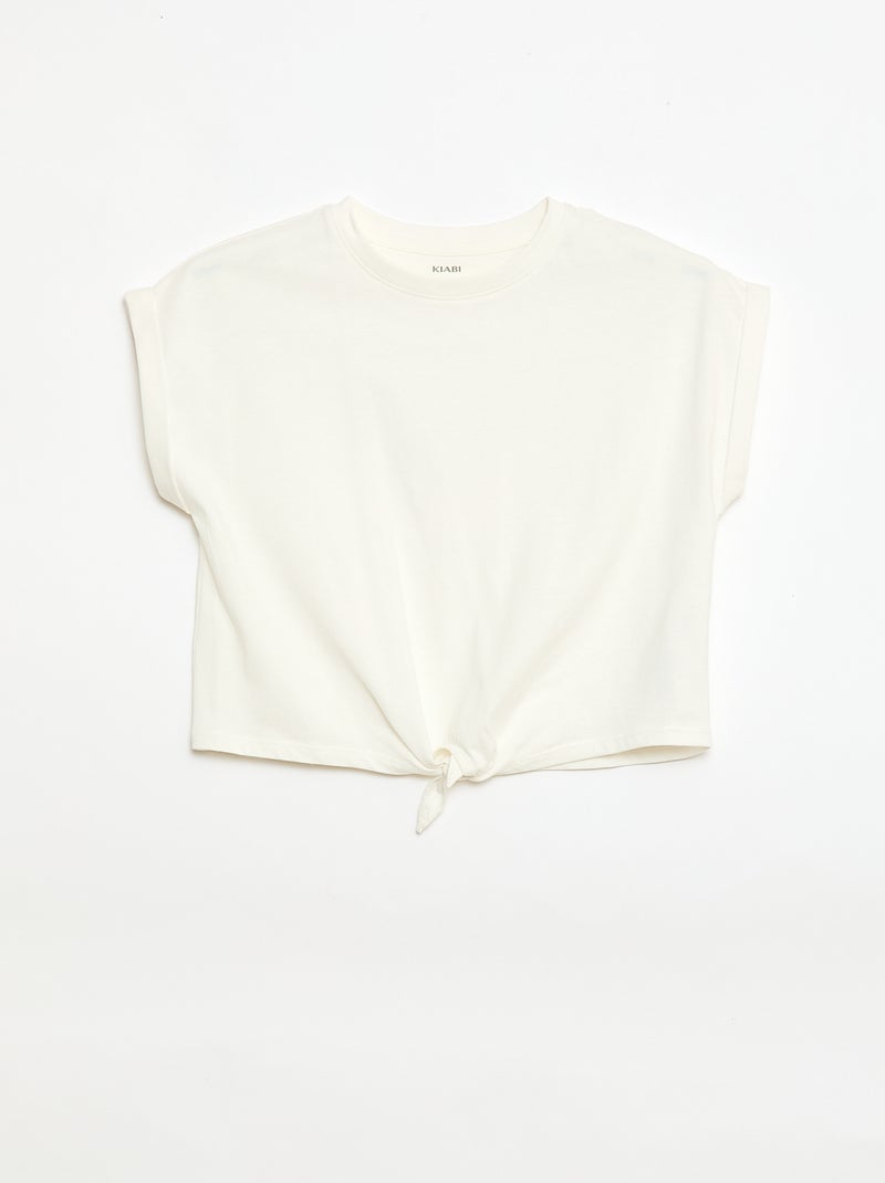 T-shirt com nó na cintura Branco - Kiabi