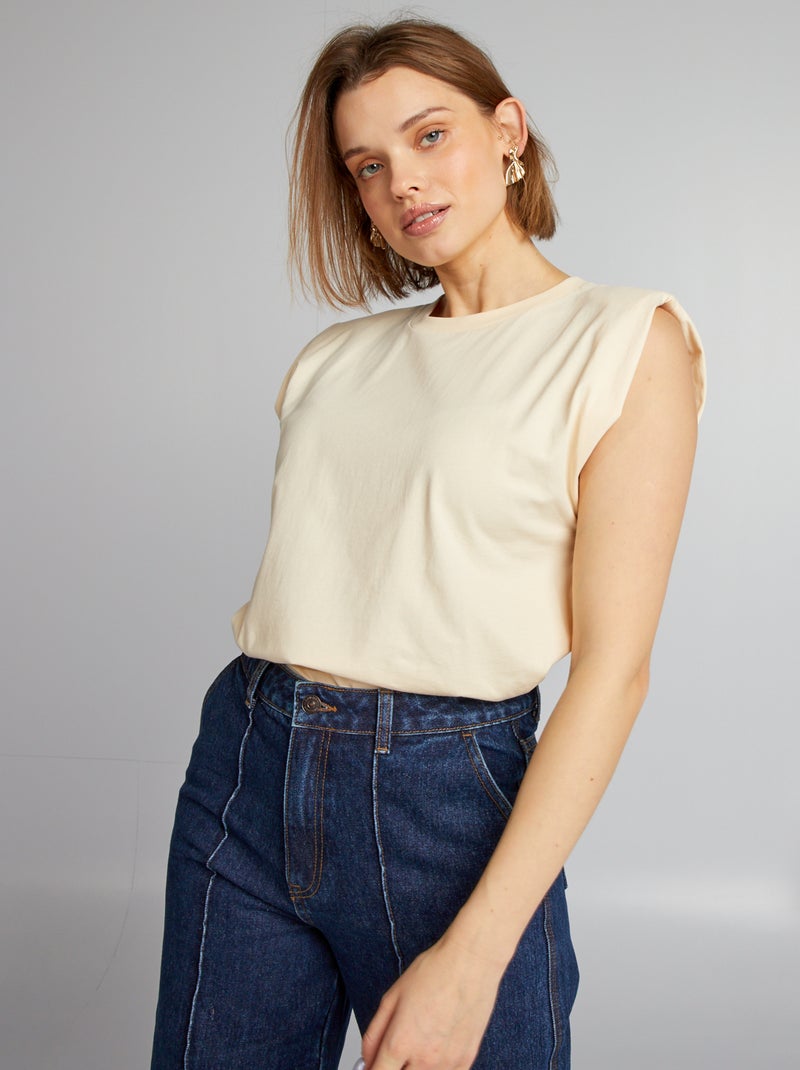 T-shirt com ombreiras BRANCO - Kiabi