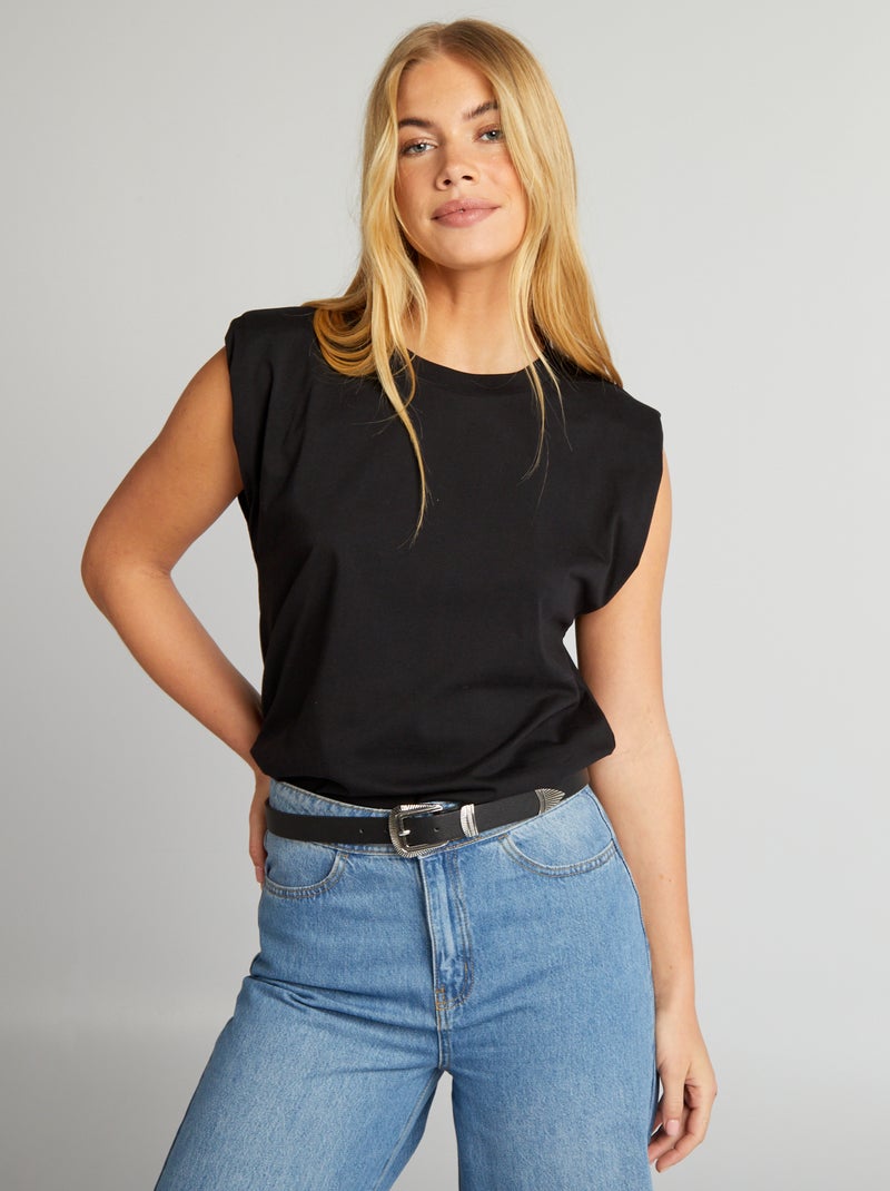 T-shirt com ombreiras Preto - Kiabi