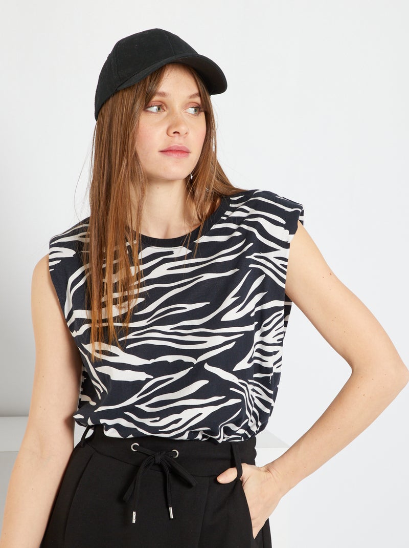 T-shirt com ombreiras PRETO - Kiabi