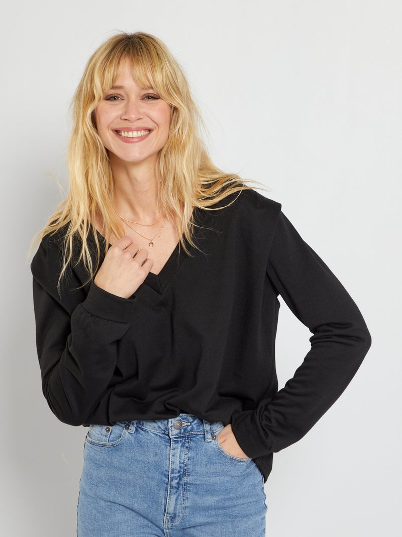 T-shirt com ombreiras Preto - Kiabi