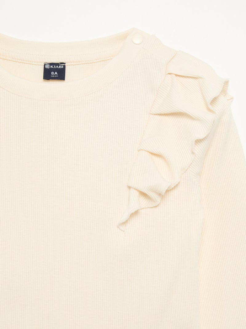 T-shirt com ombros com folhos - coleção fácil de vestir Branco - Kiabi