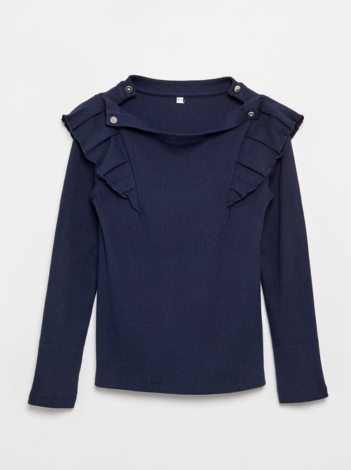 T-shirt com ombros com folhos - coleção fácil de vestir - Kiabi